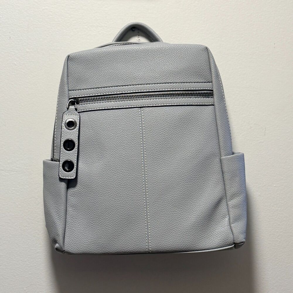 Unbranded Gray Faux Leather Backpack Purse Womens Pebbled Multi Pocket 12"